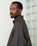 Funnel Shirt Jacket - Brown Shetland Wool Space Tweed - paa