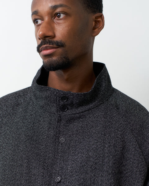 Funnel Shirt Jacket - Black Shetland Wool Space Tweed - paa