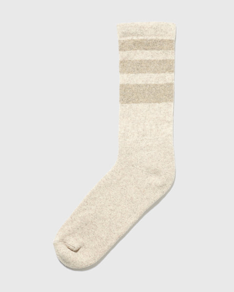 Recycled Wool Striped Crew Sox - Heather Beige - paa