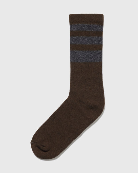 Recycled Wool Striped Crew Sox - Olive Drab - paa
